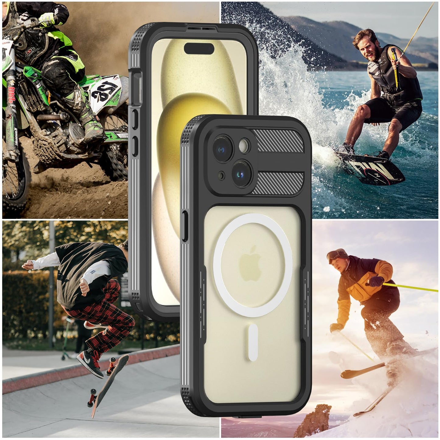 Designed for iPhone 15 Pro Max Metal Waterproof Case with Built - in Screen Protector, Metal Tough Cover Shockproof Dustproof Sturdy Durable Protective Case for iPhone 15 Pro Max - 7DAY'S