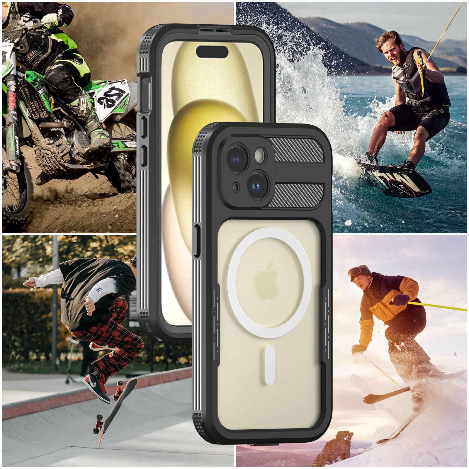 Designed for iPhone 15 Pro Max Metal Waterproof Case with Built - in Screen Protector, Metal Tough Cover Shockproof Dustproof Sturdy Durable Protective Case for iPhone 15 Pro Max - 7DAY'S