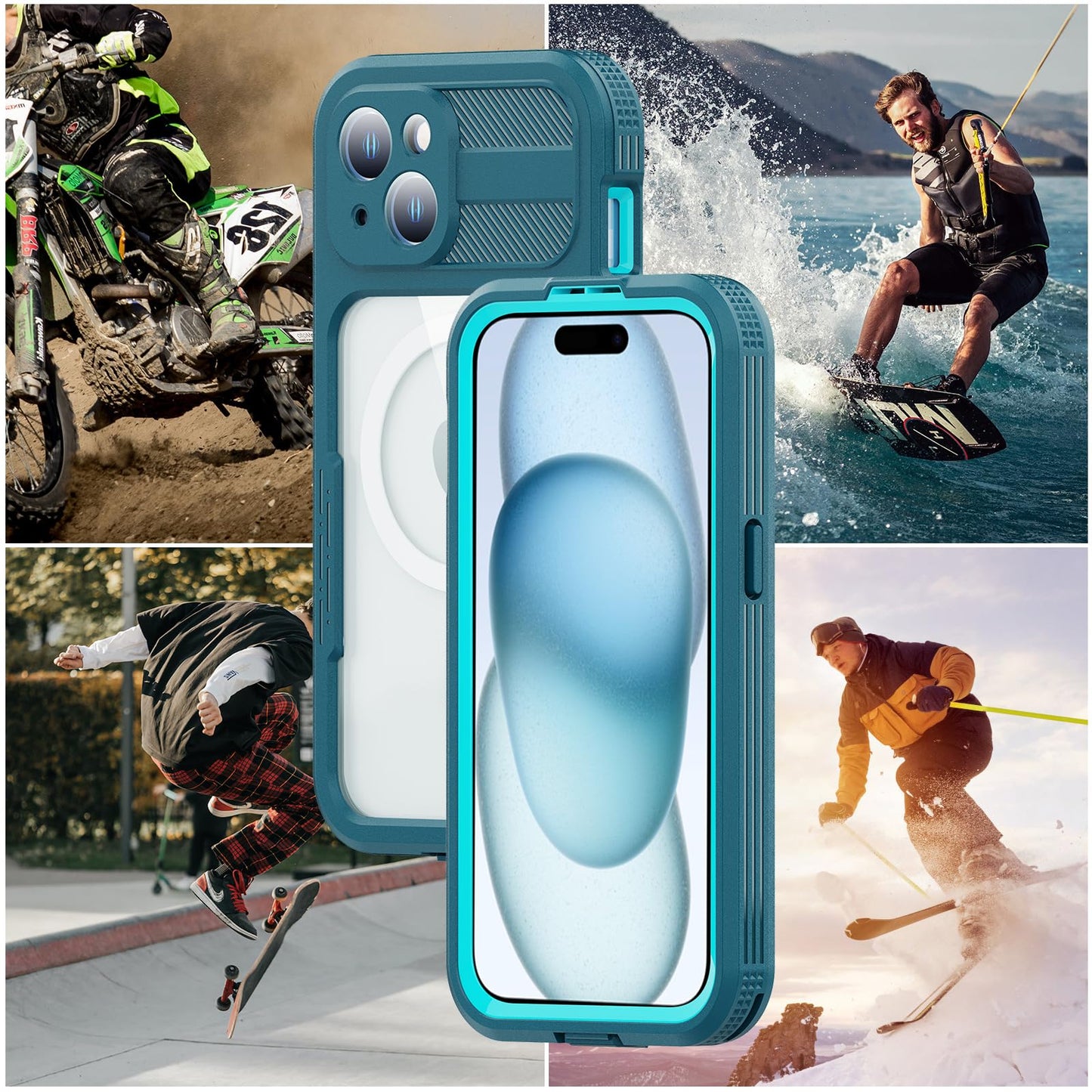 Designed for iPhone 15 Pro Max Metal Waterproof Case with Built - in Screen Protector, Metal Tough Cover Shockproof Dustproof Sturdy Durable Protective Case for iPhone 15 Pro Max - 7DAY'S