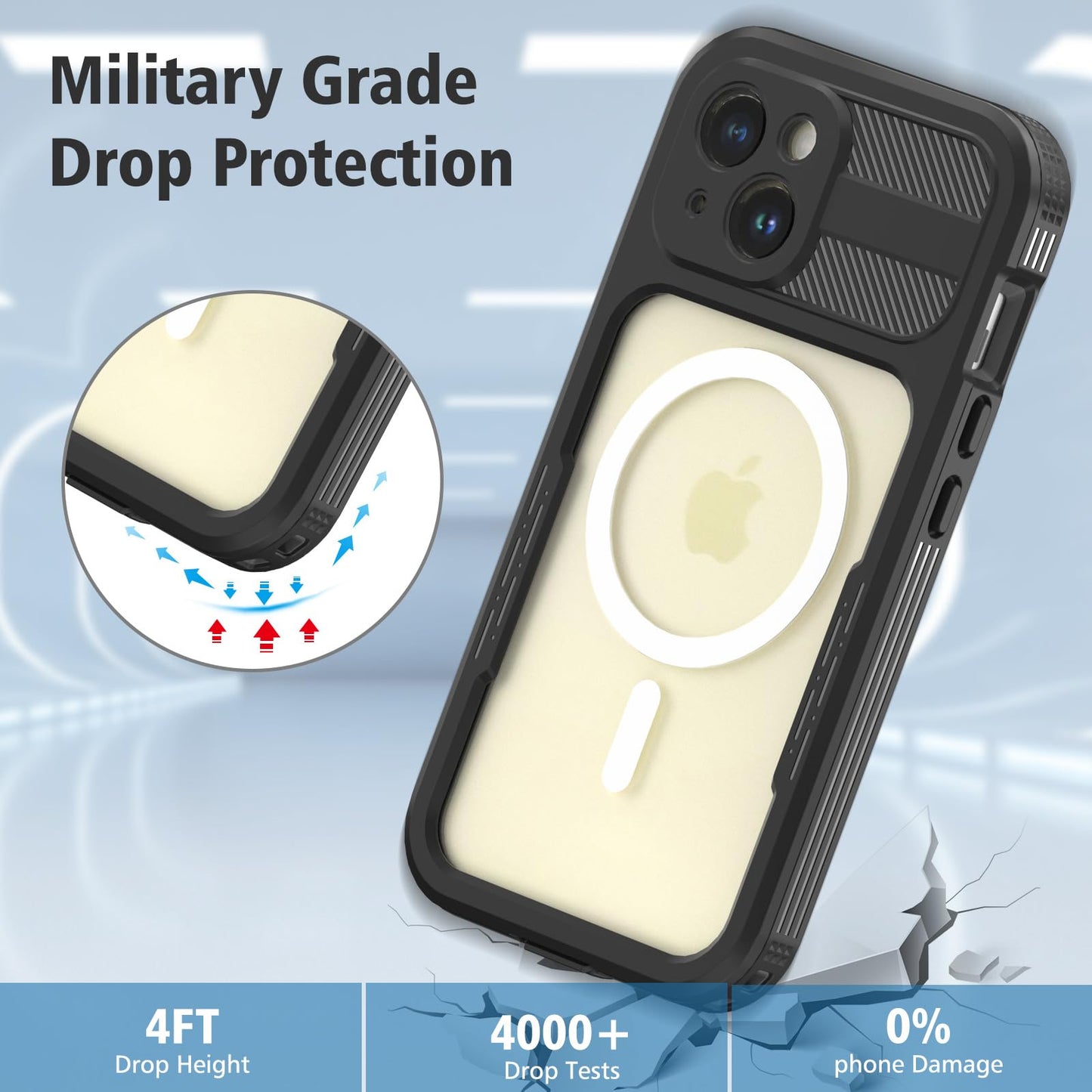 Designed for iPhone 15 Pro Max Metal Waterproof Case with Built - in Screen Protector, Metal Tough Cover Shockproof Dustproof Sturdy Durable Protective Case for iPhone 15 Pro Max - 7DAY'S