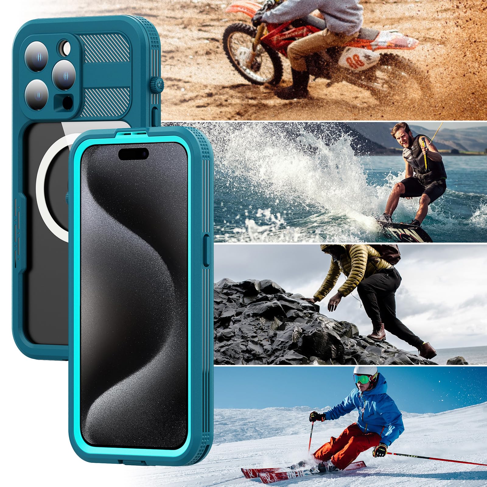 Designed for iPhone 15 Pro Max Metal Waterproof Case with Built - in Screen Protector, Metal Tough Cover Shockproof Dustproof Sturdy Durable Protective Case for iPhone 15 Pro Max - 7DAY'S
