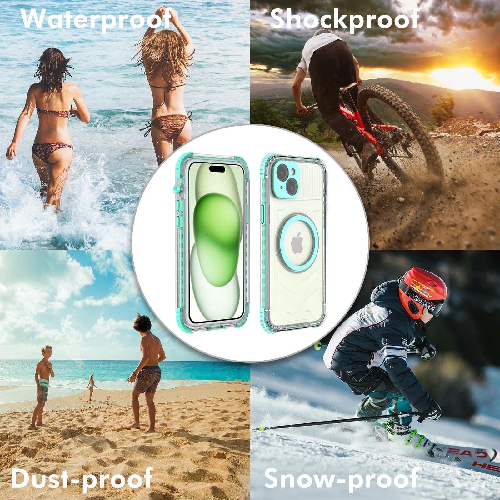 Designed for iPhone 15 Pro Max Metal Waterproof Case with Built - in Screen Protector, Metal Tough Cover Shockproof Dustproof Sturdy Durable Protective Case for iPhone 15 Pro Max - 7DAY'S