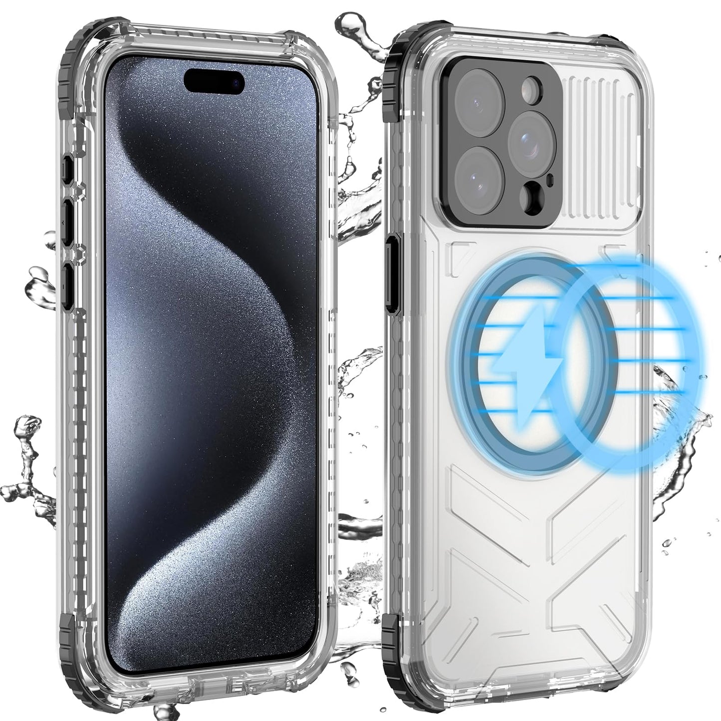 Designed for iPhone 15 Pro Max Metal Waterproof Case with Built - in Screen Protector, Metal Tough Cover Shockproof Dustproof Sturdy Durable Protective Case for iPhone 15 Pro Max - 7DAY'S