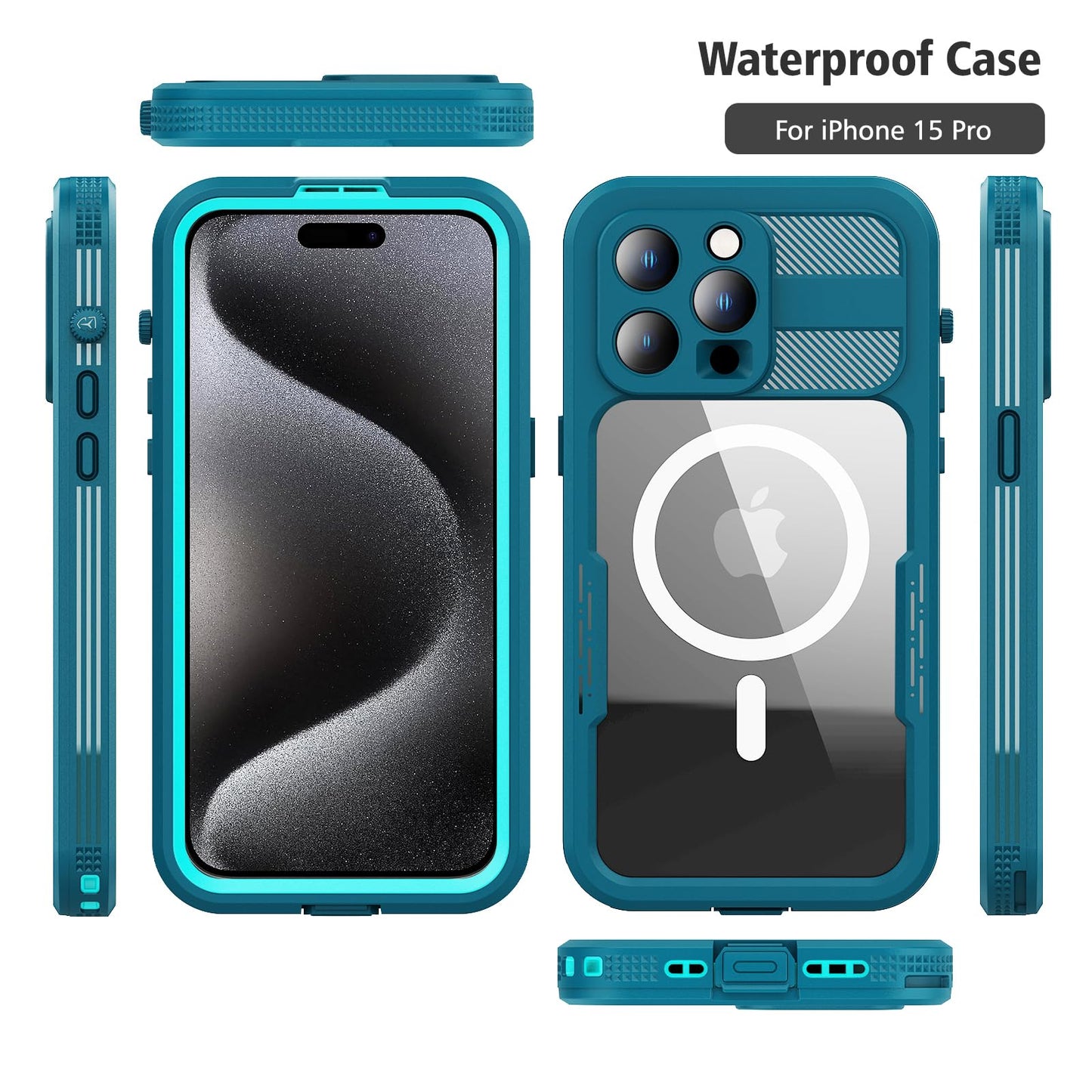 Designed for iPhone 15 Pro Max Metal Waterproof Case with Built - in Screen Protector, Metal Tough Cover Shockproof Dustproof Sturdy Durable Protective Case for iPhone 15 Pro Max - 7DAY'S
