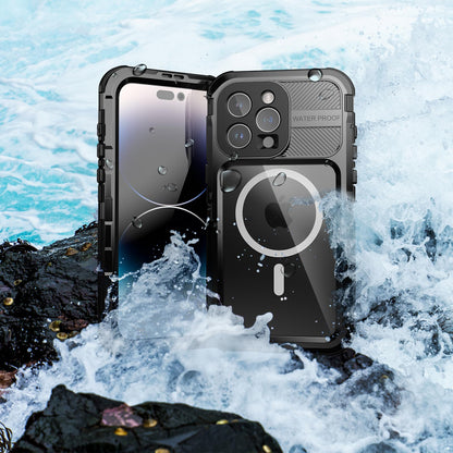 Designed for iPhone 15 Pro Max Metal Waterproof Case with Built - in Screen Protector, Metal Tough Cover Shockproof Dustproof Sturdy Durable Protective Case for iPhone 15 Pro Max - 7DAY'S
