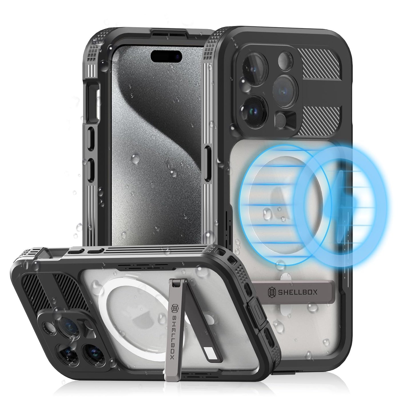 Designed for iPhone 15 Pro Max Metal Waterproof Case with Built - in Screen Protector, Metal Tough Cover Shockproof Dustproof Sturdy Durable Protective Case for iPhone 15 Pro Max - 7DAY'S