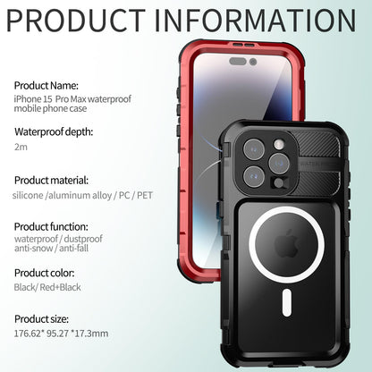 Designed for iPhone 15 Pro Max Metal Waterproof Case with Built - in Screen Protector, Metal Tough Cover Shockproof Dustproof Sturdy Durable Protective Case for iPhone 15 Pro Max - 7DAY'S