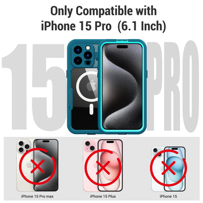 Designed for iPhone 15 Pro Max Metal Waterproof Case with Built - in Screen Protector, Metal Tough Cover Shockproof Dustproof Sturdy Durable Protective Case for iPhone 15 Pro Max - 7DAY'S
