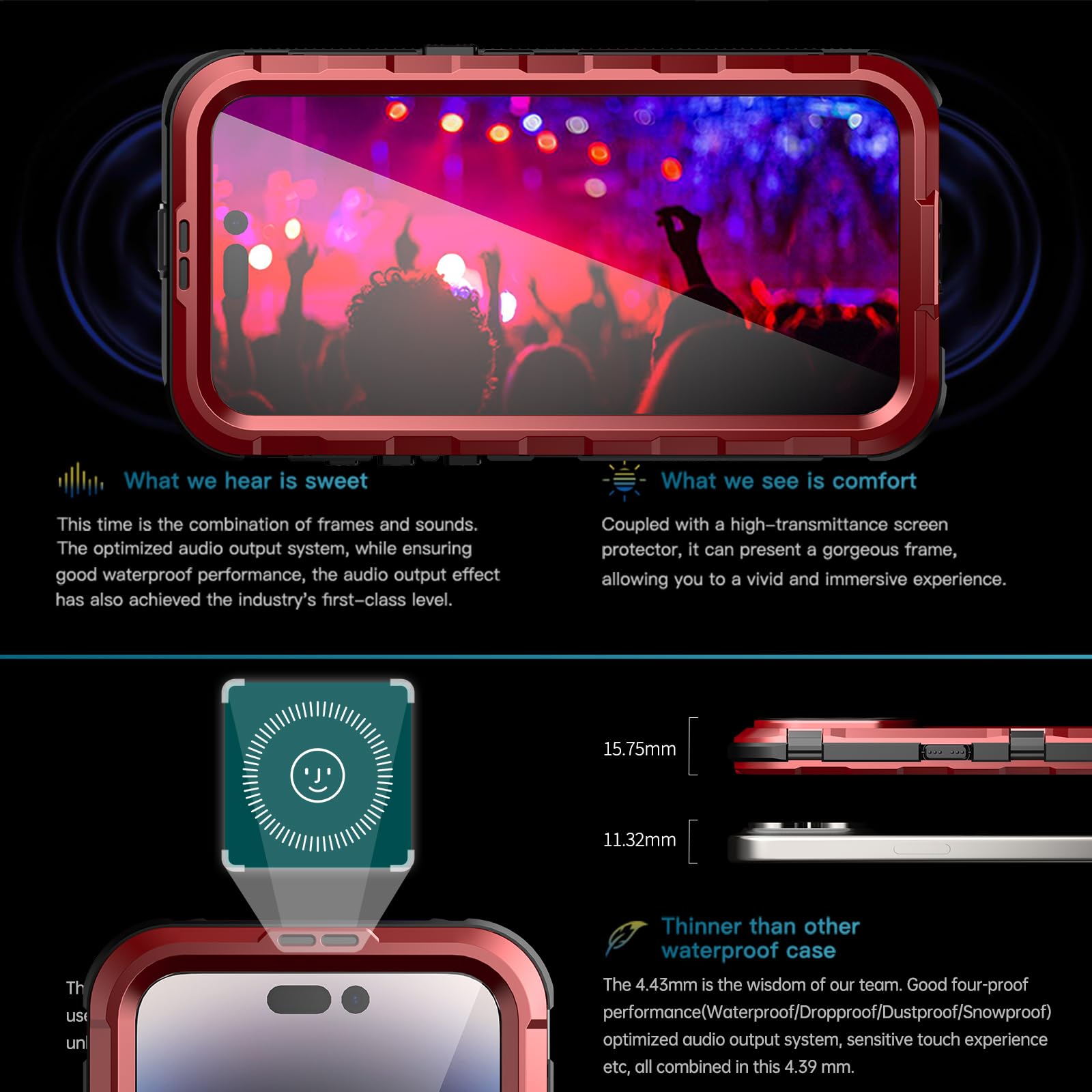 Designed for iPhone 15 Pro Max Metal Waterproof Case with Built - in Screen Protector, Metal Tough Cover Shockproof Dustproof Sturdy Durable Protective Case for iPhone 15 Pro Max - 7DAY'S