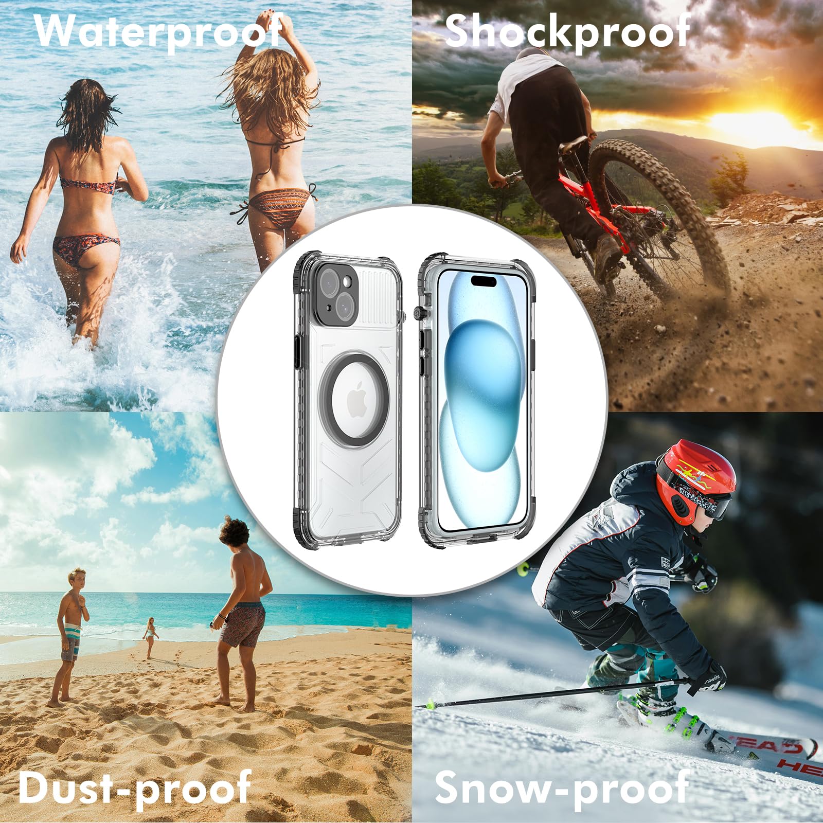Designed for iPhone 15 Pro Max Metal Waterproof Case with Built - in Screen Protector, Metal Tough Cover Shockproof Dustproof Sturdy Durable Protective Case for iPhone 15 Pro Max - 7DAY'S