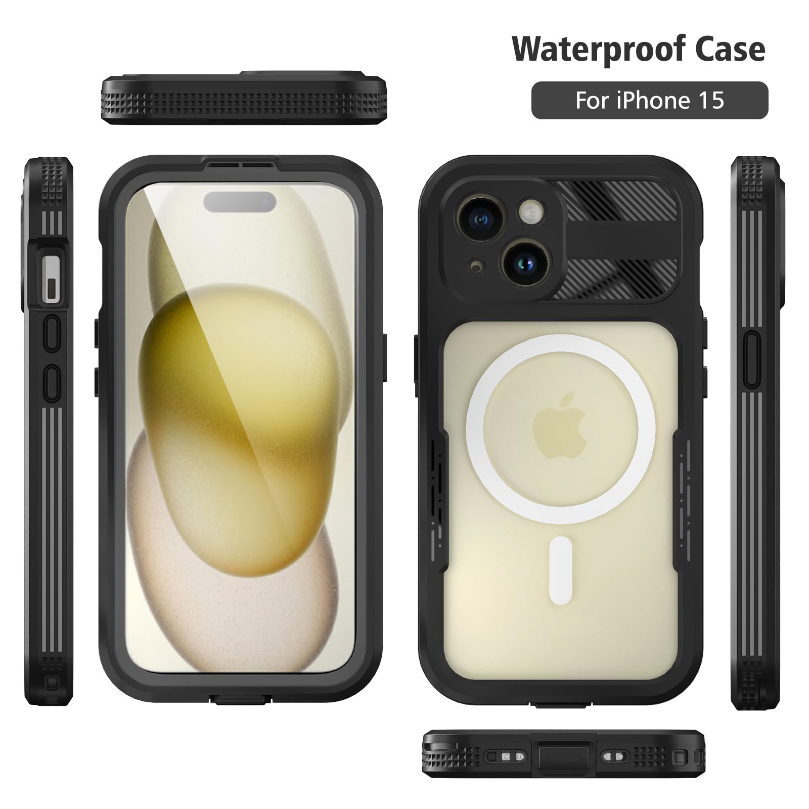 Designed for iPhone 15 Pro Max Metal Waterproof Case with Built - in Screen Protector, Metal Tough Cover Shockproof Dustproof Sturdy Durable Protective Case for iPhone 15 Pro Max - 7DAY'S