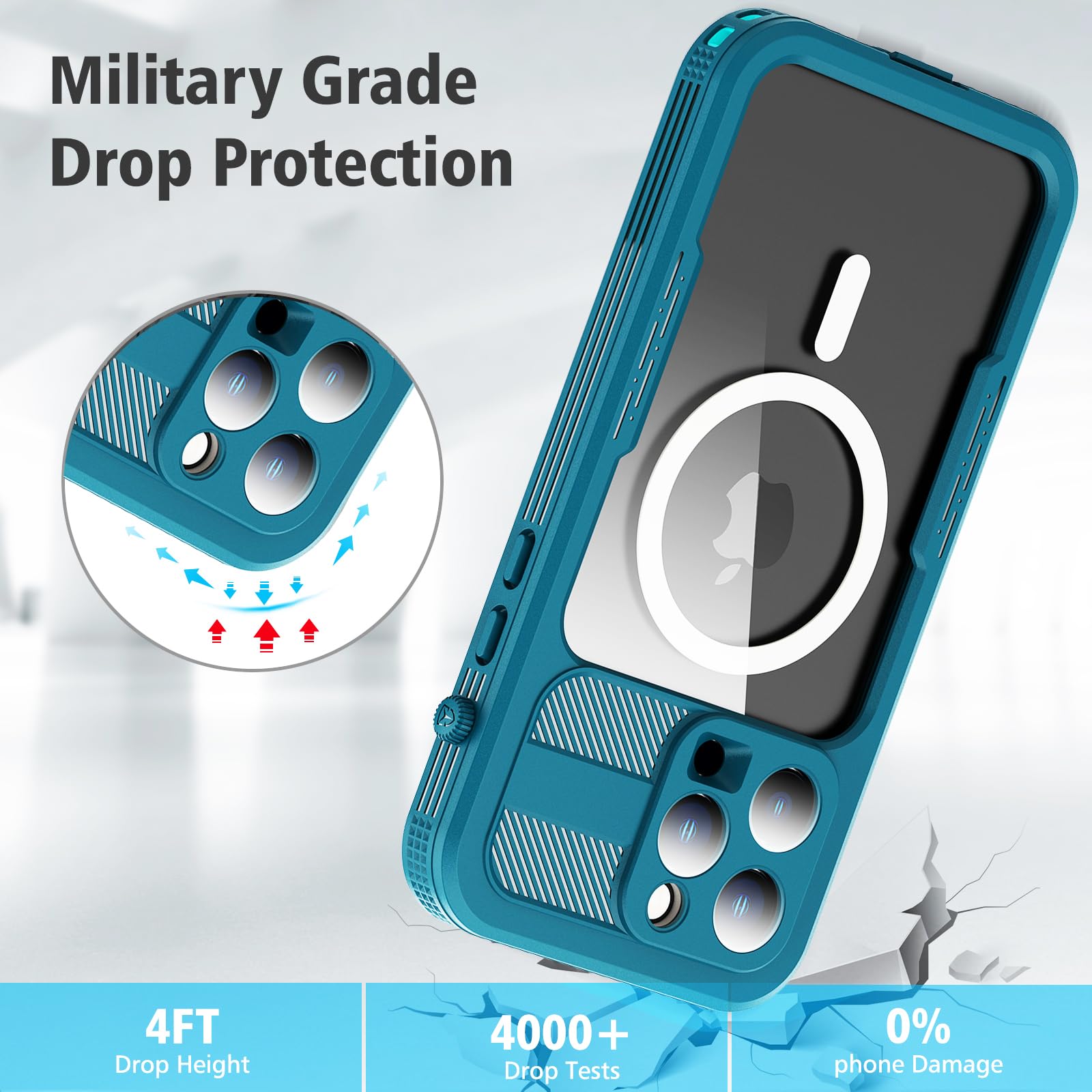 Designed for iPhone 15 Pro Max Metal Waterproof Case with Built - in Screen Protector, Metal Tough Cover Shockproof Dustproof Sturdy Durable Protective Case for iPhone 15 Pro Max - 7DAY'S