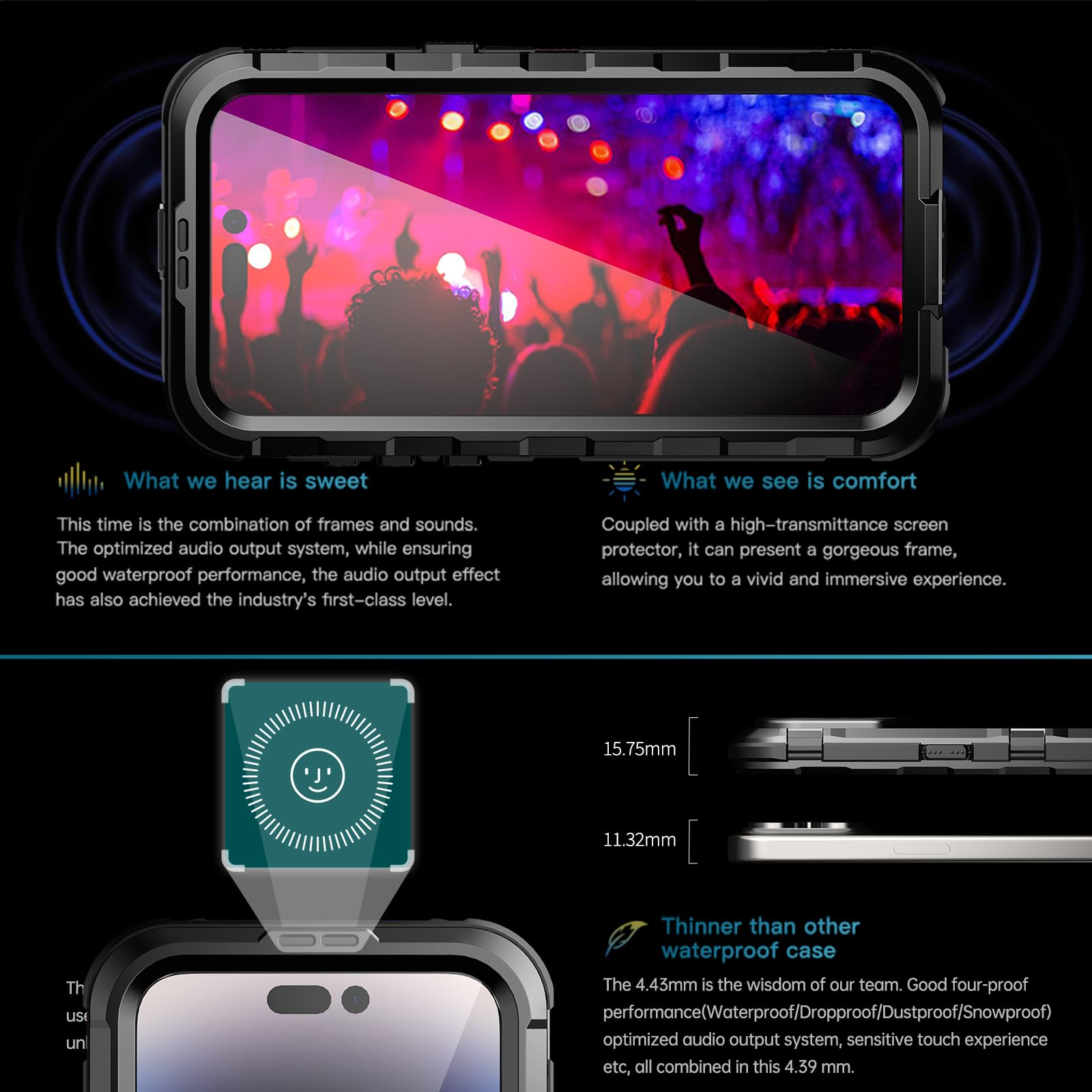Designed for iPhone 15 Pro Max Metal Waterproof Case with Built - in Screen Protector, Metal Tough Cover Shockproof Dustproof Sturdy Durable Protective Case for iPhone 15 Pro Max - 7DAY'S