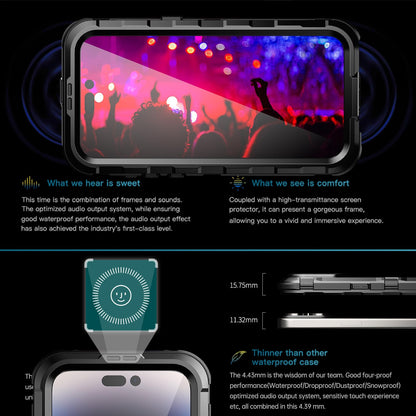 Designed for iPhone 15 Pro Max Metal Waterproof Case with Built - in Screen Protector, Metal Tough Cover Shockproof Dustproof Sturdy Durable Protective Case for iPhone 15 Pro Max - 7DAY'S