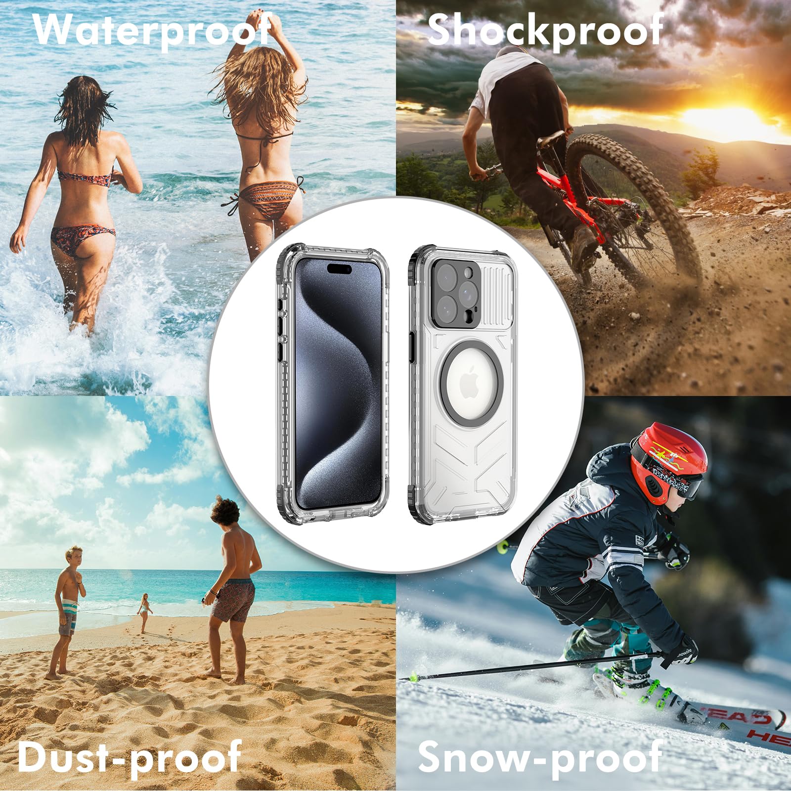 Designed for iPhone 15 Pro Max Metal Waterproof Case with Built - in Screen Protector, Metal Tough Cover Shockproof Dustproof Sturdy Durable Protective Case for iPhone 15 Pro Max - 7DAY'S