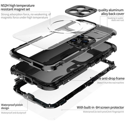 Designed for iPhone 15 Pro Max Metal Waterproof Case with Built - in Screen Protector, Metal Tough Cover Shockproof Dustproof Sturdy Durable Protective Case for iPhone 15 Pro Max - 7DAY'S