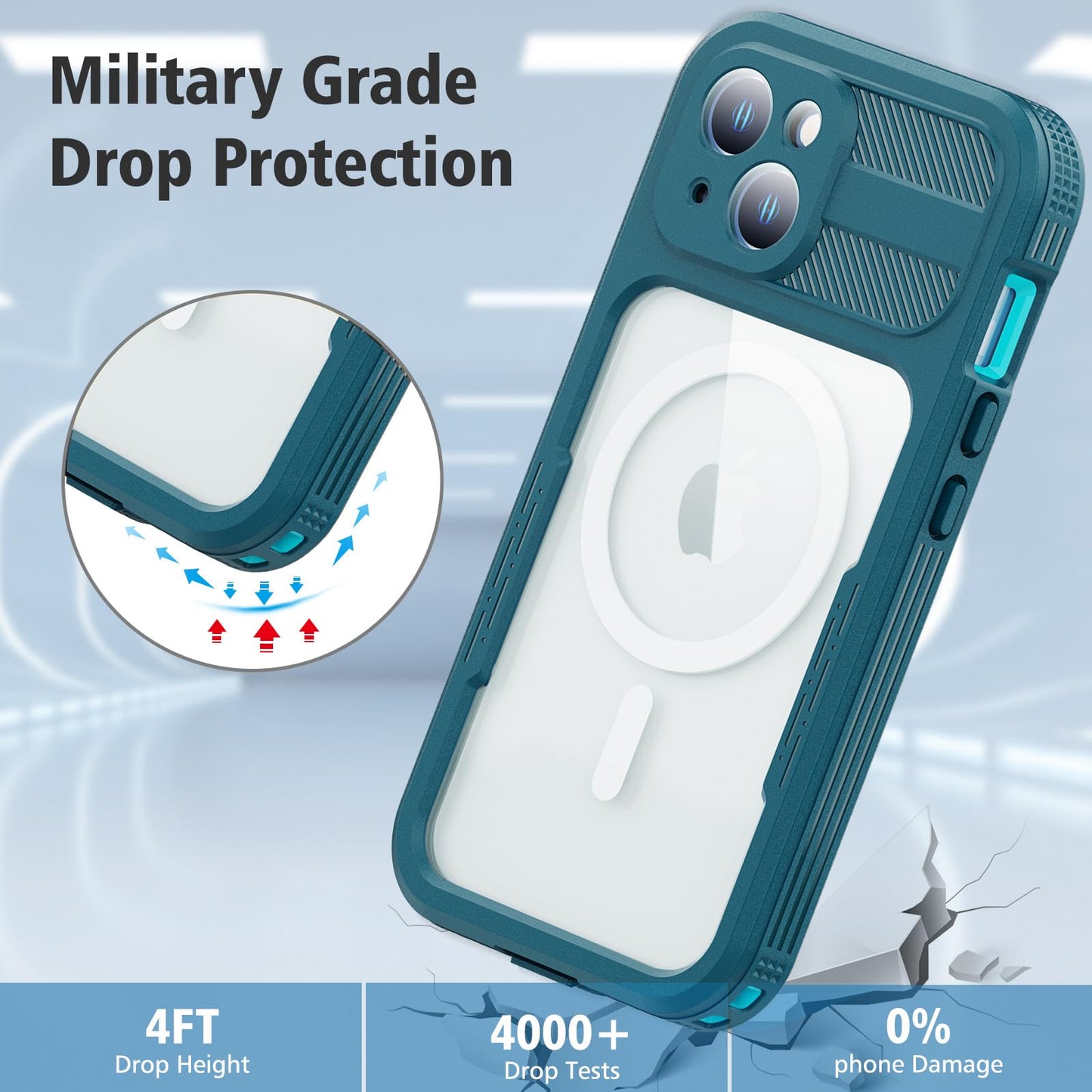 Designed for iPhone 15 Pro Max Metal Waterproof Case with Built - in Screen Protector, Metal Tough Cover Shockproof Dustproof Sturdy Durable Protective Case for iPhone 15 Pro Max - 7DAY'S