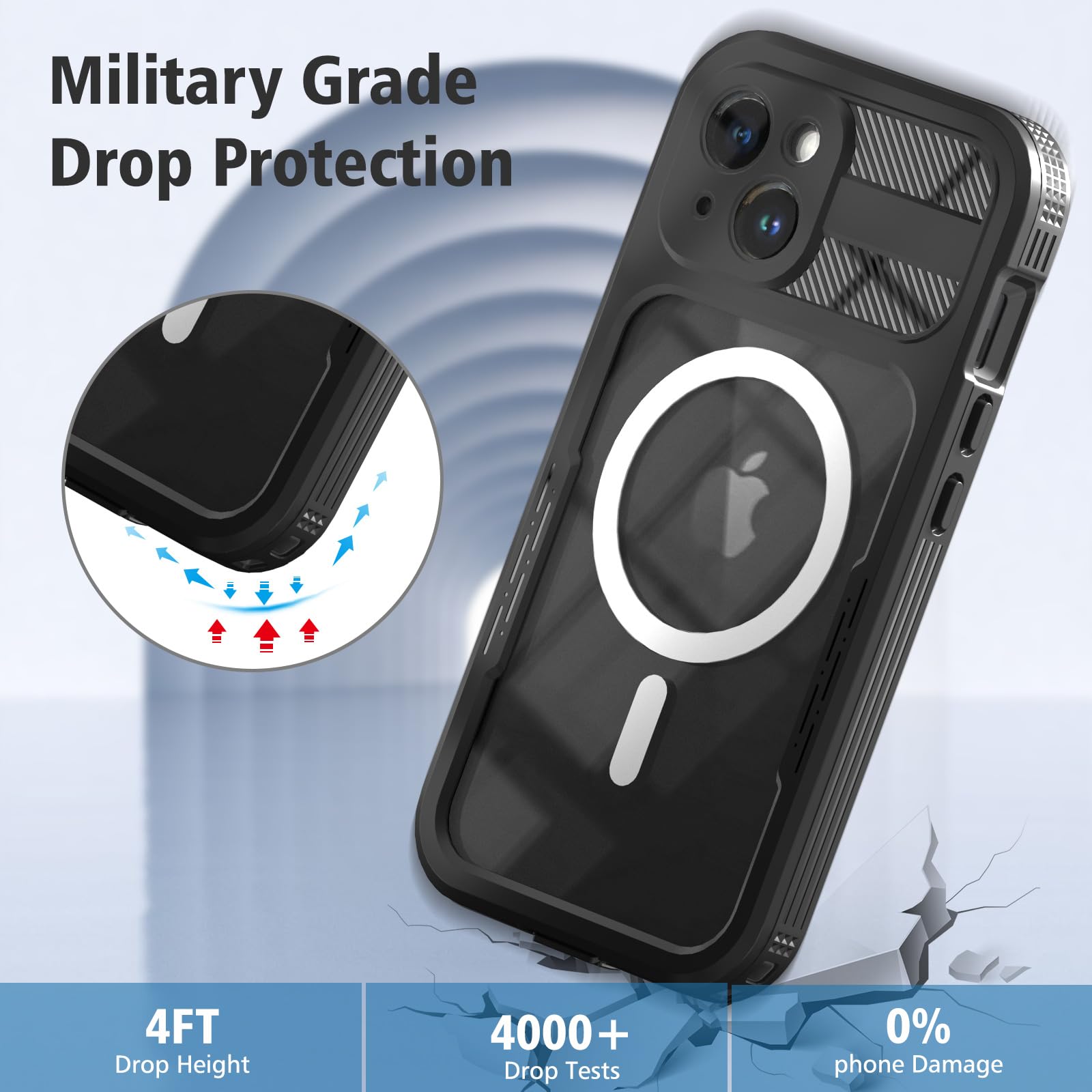 Designed for iPhone 15 Pro Max Metal Waterproof Case with Built - in Screen Protector, Metal Tough Cover Shockproof Dustproof Sturdy Durable Protective Case for iPhone 15 Pro Max - 7DAY'S