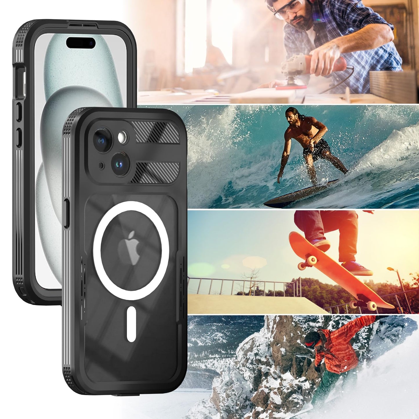 Designed for iPhone 15 Pro Max Metal Waterproof Case with Built - in Screen Protector, Metal Tough Cover Shockproof Dustproof Sturdy Durable Protective Case for iPhone 15 Pro Max - 7DAY'S
