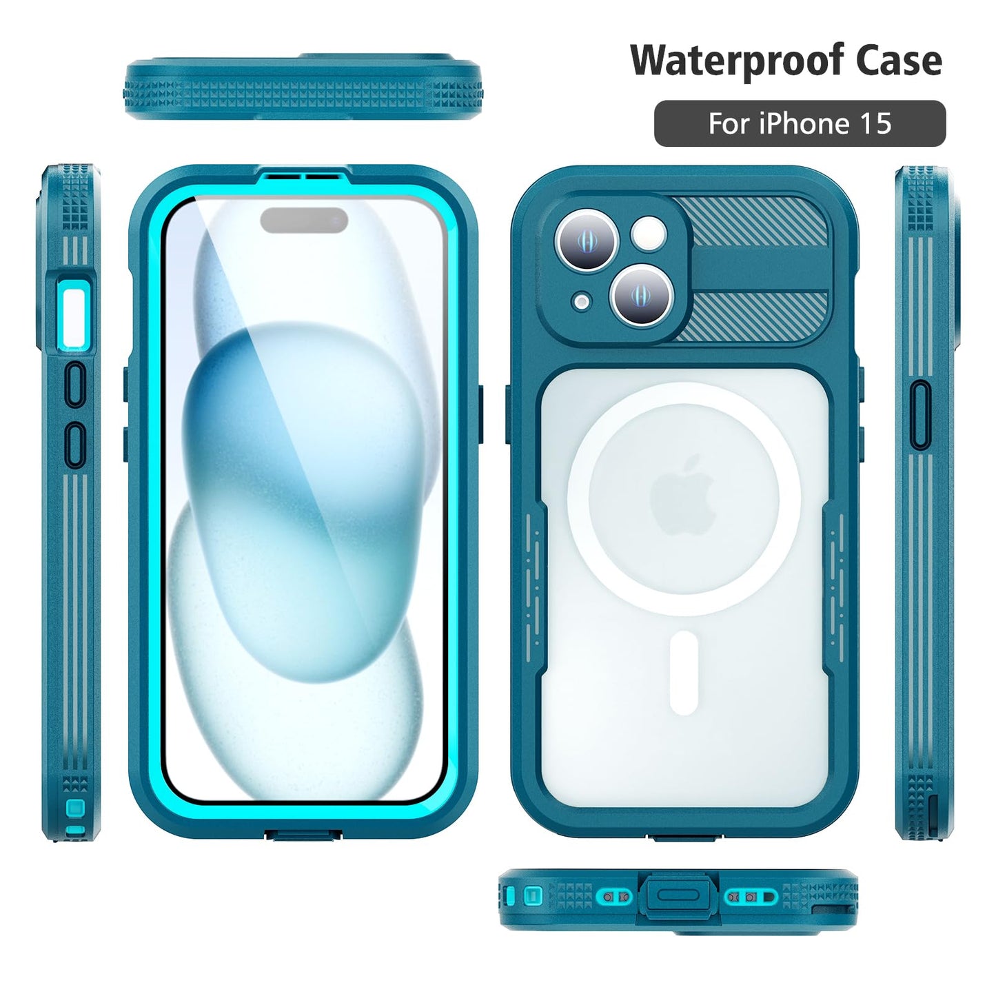 Designed for iPhone 15 Pro Max Metal Waterproof Case with Built - in Screen Protector, Metal Tough Cover Shockproof Dustproof Sturdy Durable Protective Case for iPhone 15 Pro Max - 7DAY'S