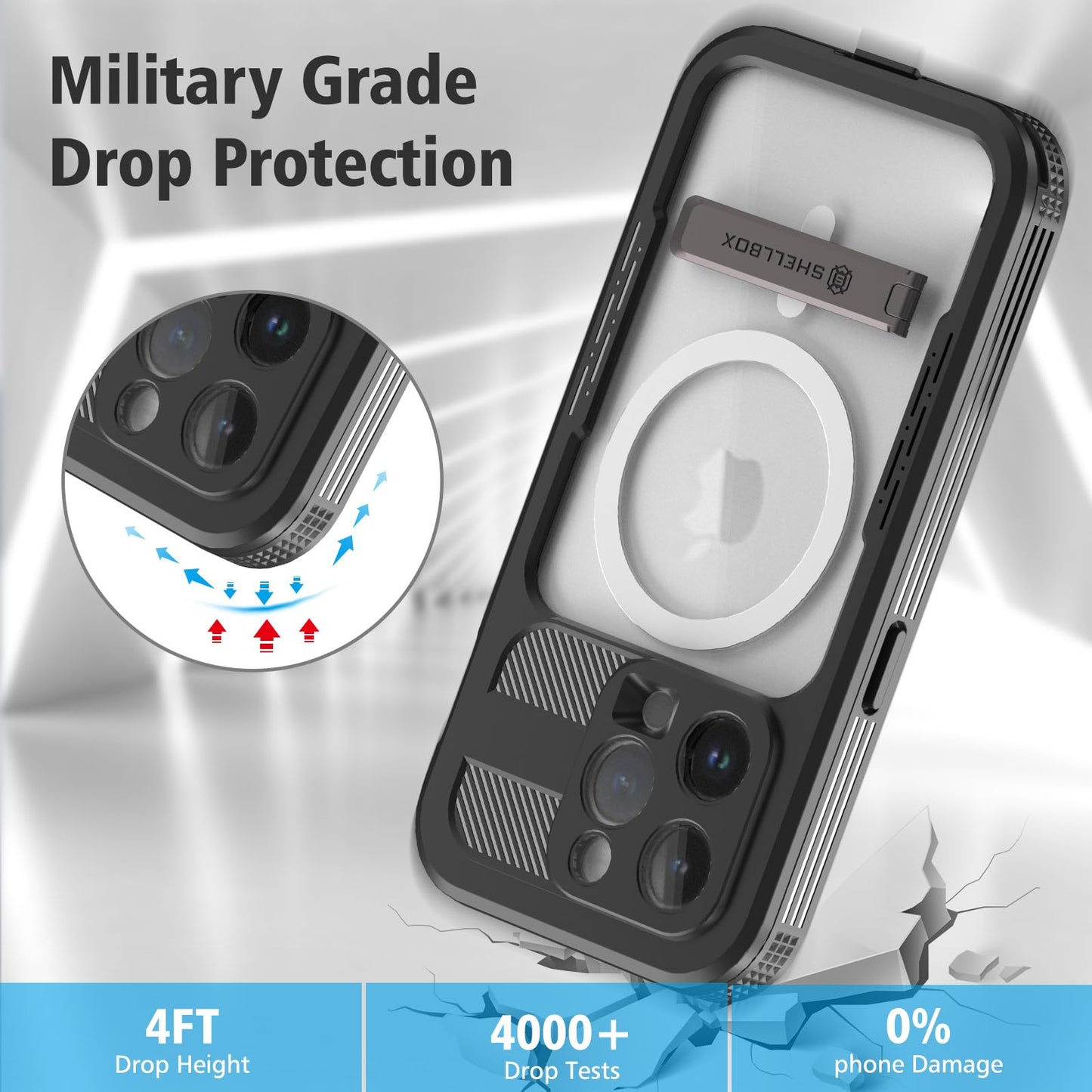 Designed for iPhone 15 Pro Max Metal Waterproof Case with Built - in Screen Protector, Metal Tough Cover Shockproof Dustproof Sturdy Durable Protective Case for iPhone 15 Pro Max - 7DAY'S