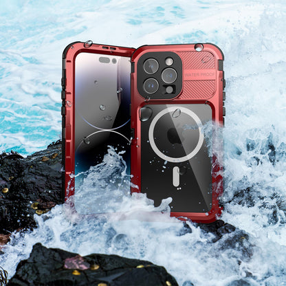 Designed for iPhone 15 Pro Max Metal Waterproof Case with Built - in Screen Protector, Metal Tough Cover Shockproof Dustproof Sturdy Durable Protective Case for iPhone 15 Pro Max - 7DAY'S