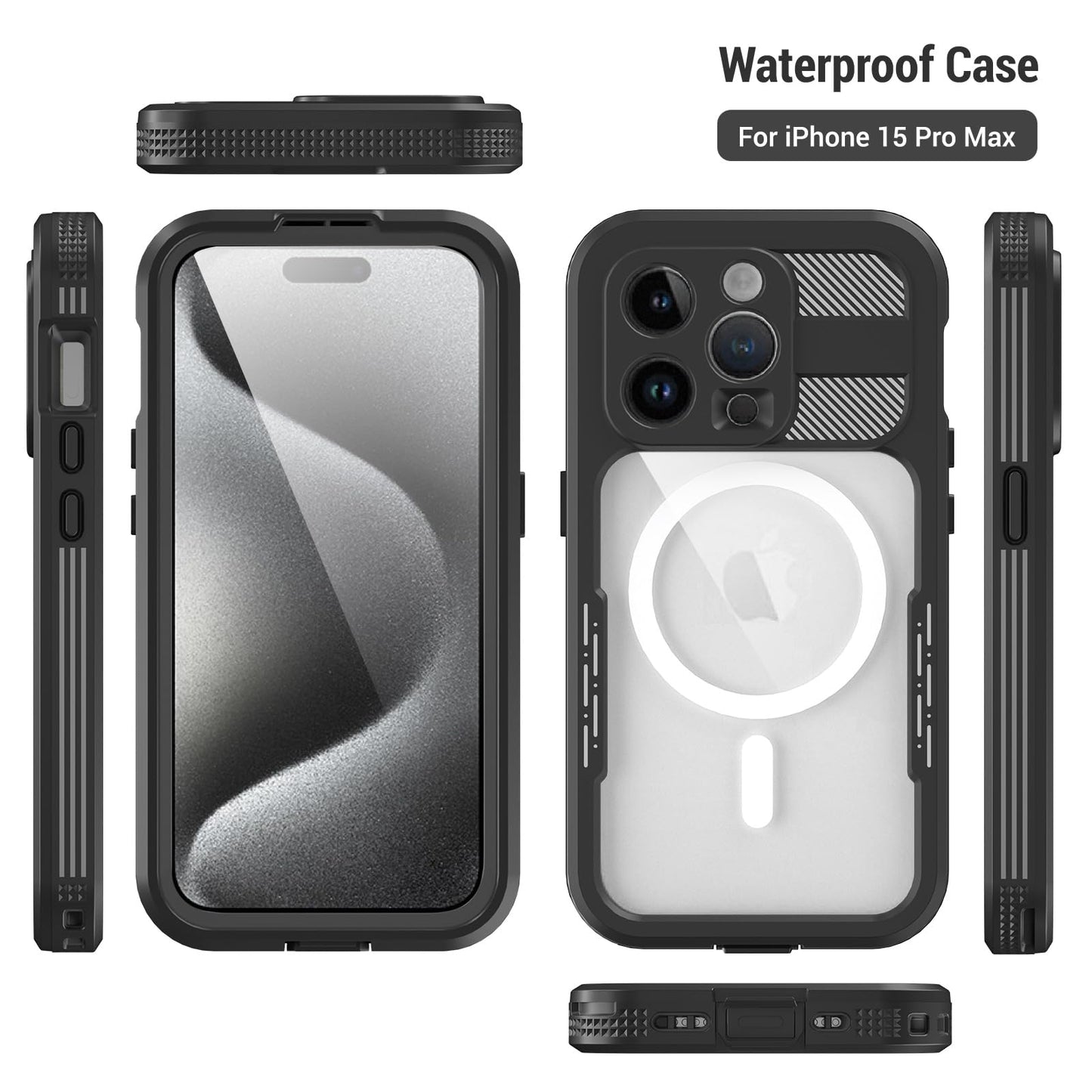 Designed for iPhone 15 Pro Max Metal Waterproof Case with Built - in Screen Protector, Metal Tough Cover Shockproof Dustproof Sturdy Durable Protective Case for iPhone 15 Pro Max - 7DAY'S