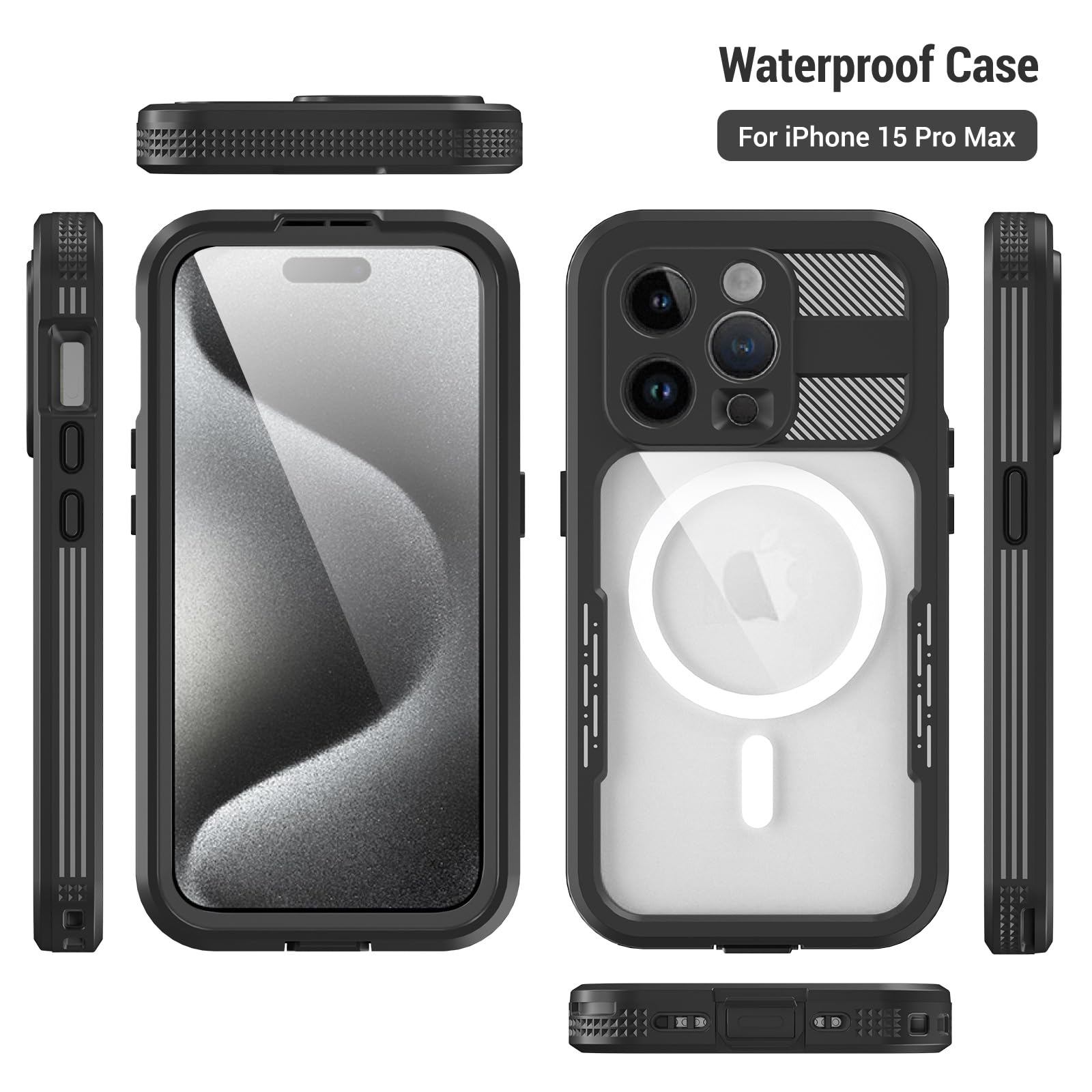 Designed for iPhone 15 Pro Max Metal Waterproof Case with Built - in Screen Protector, Metal Tough Cover Shockproof Dustproof Sturdy Durable Protective Case for iPhone 15 Pro Max - 7DAY'S