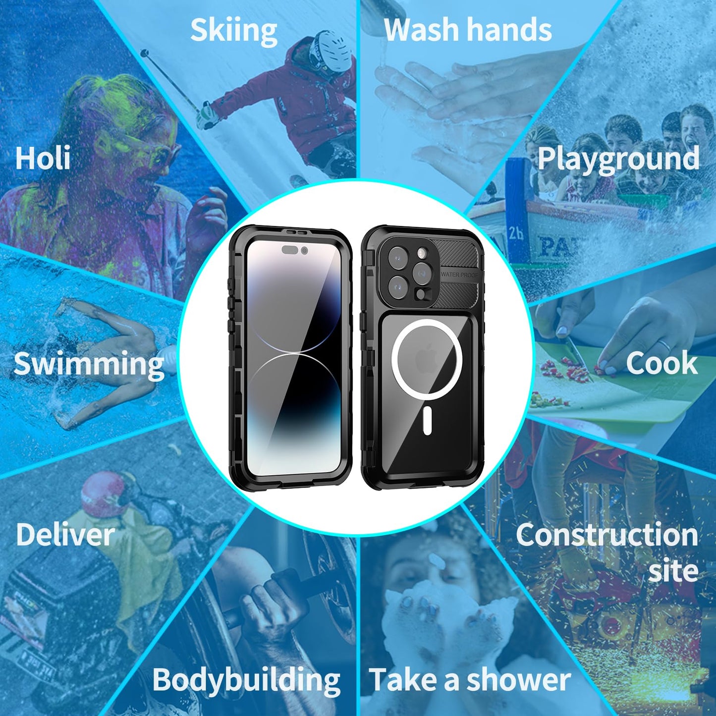 Designed for iPhone 15 Pro Max Metal Waterproof Case with Built - in Screen Protector, Metal Tough Cover Shockproof Dustproof Sturdy Durable Protective Case for iPhone 15 Pro Max - 7DAY'S