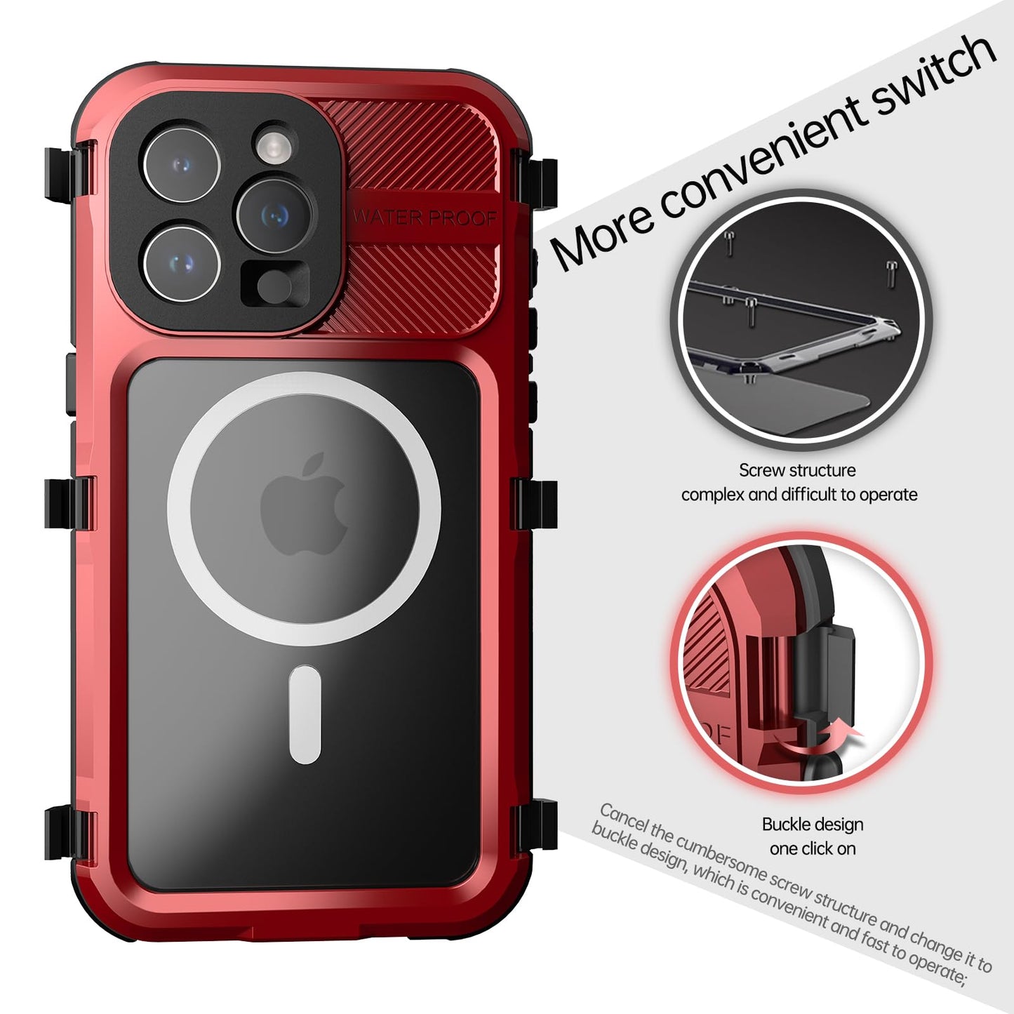 Designed for iPhone 15 Pro Max Metal Waterproof Case with Built - in Screen Protector, Metal Tough Cover Shockproof Dustproof Sturdy Durable Protective Case for iPhone 15 Pro Max - 7DAY'S