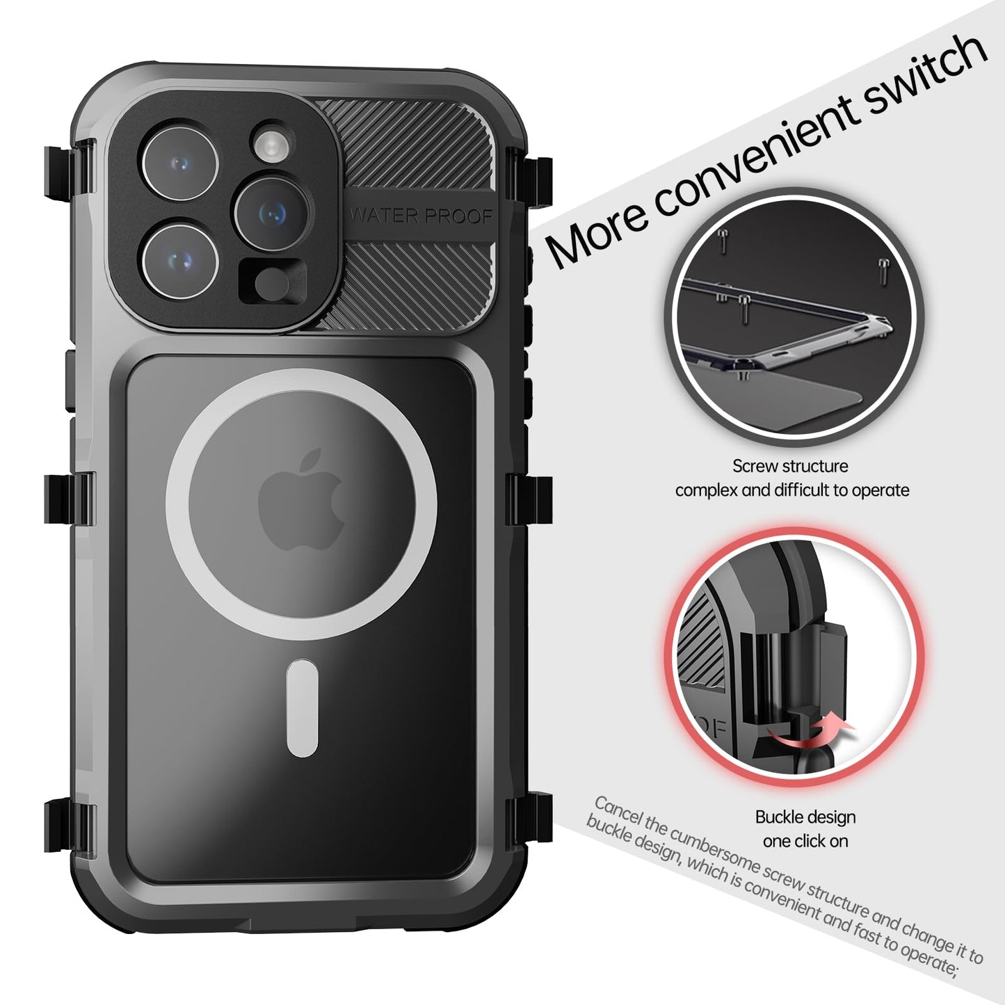 Designed for iPhone 15 Pro Max Metal Waterproof Case with Built - in Screen Protector, Metal Tough Cover Shockproof Dustproof Sturdy Durable Protective Case for iPhone 15 Pro Max - 7DAY'S