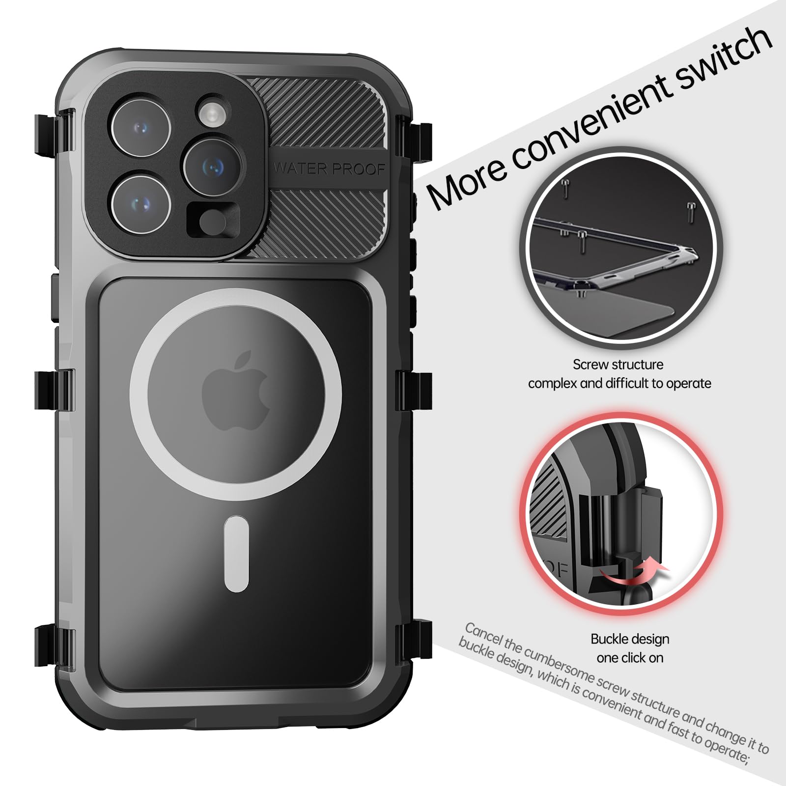 Designed for iPhone 15 Pro Max Metal Waterproof Case with Built - in Screen Protector, Metal Tough Cover Shockproof Dustproof Sturdy Durable Protective Case for iPhone 15 Pro Max - 7DAY'S