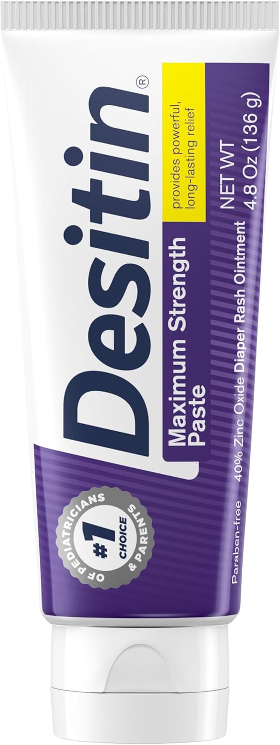 Desitin Maximum Strength Baby Diaper Rash Cream, 40% Zinc Oxide for Treatment, Relief & Prevention, Hypoallergenic, Phthalate - & Paraben - Free Paste, Protects Skin for 12 Hours, 4.8 oz - 7DAY'S