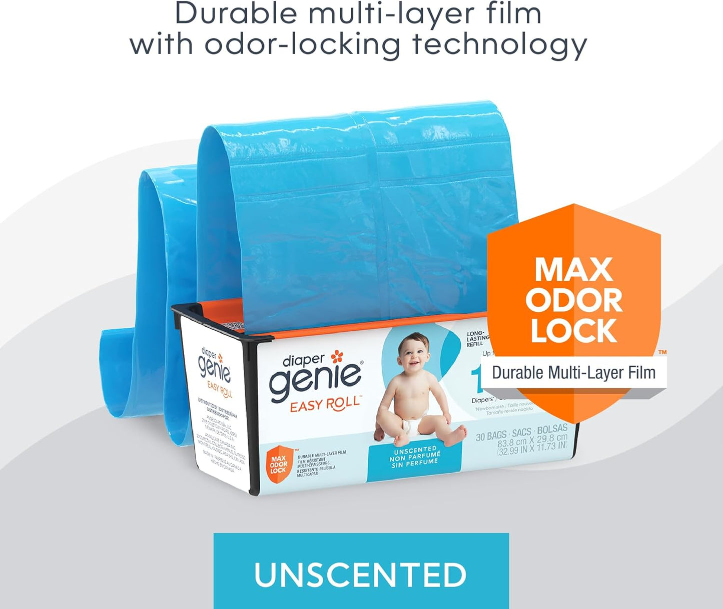 Diaper Genie Easy Roll Refill | 30 Bags Per Refill | Holds Up to 1410 Newborn Diapers | Odor Control | Diaper Pail Refill Bags | Fits Diaper Genie Signature & Platinum Pails - 7DAY'S