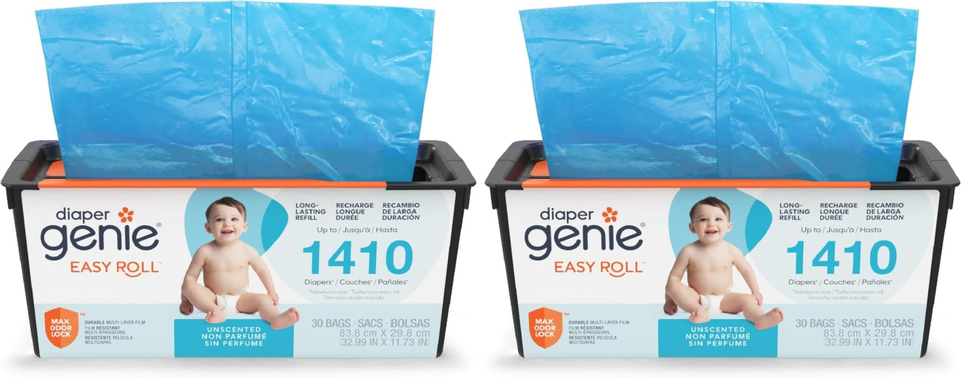 Diaper Genie Easy Roll Refill | 30 Bags Per Refill | Holds Up to 1410 Newborn Diapers | Odor Control | Diaper Pail Refill Bags | Fits Diaper Genie Signature & Platinum Pails - 7DAY'S