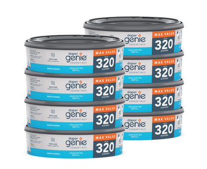 Diaper Genie Essentials Round Refill Pack of 4 | Holds Up to 1280 Newborn Diapers | Features Unscented Continuous Film | Compatible with Diaper Genie Complete and Expressions Pails - 7DAY'S