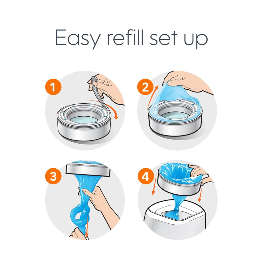 Diaper Genie Essentials Round Refill Pack of 4 | Holds Up to 1280 Newborn Diapers | Features Unscented Continuous Film | Compatible with Diaper Genie Complete and Expressions Pails - 7DAY'S