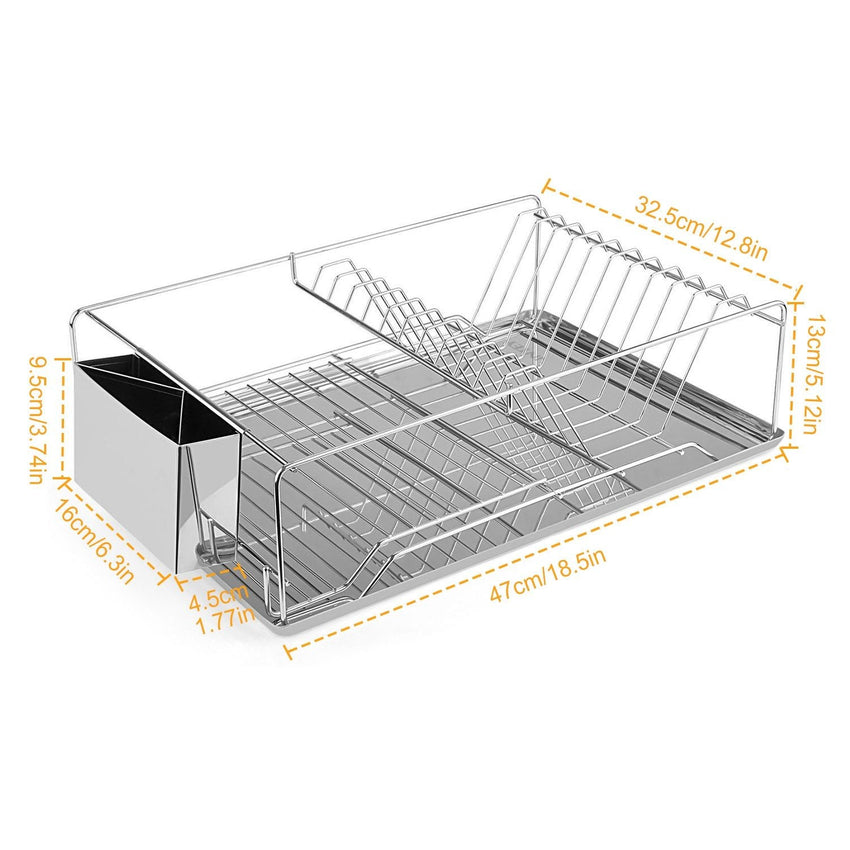 Dish Drying Rack Stainless Steel Dish Rack w/ Drainboard Cutlery Holder Kitchen Dish Organizer - 7DAY'S