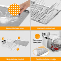 Dish Drying Rack Stainless Steel Dish Rack w/ Drainboard Cutlery Holder Kitchen Dish Organizer - 7DAY'S