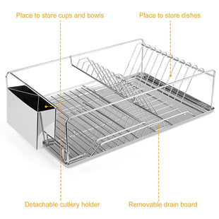 Dish Drying Rack Stainless Steel Dish Rack w/ Drainboard Cutlery Holder Kitchen Dish Organizer - 7DAY'S