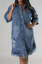 Distressed Raw Hem Button Up Denim Dress - 7DAY'S