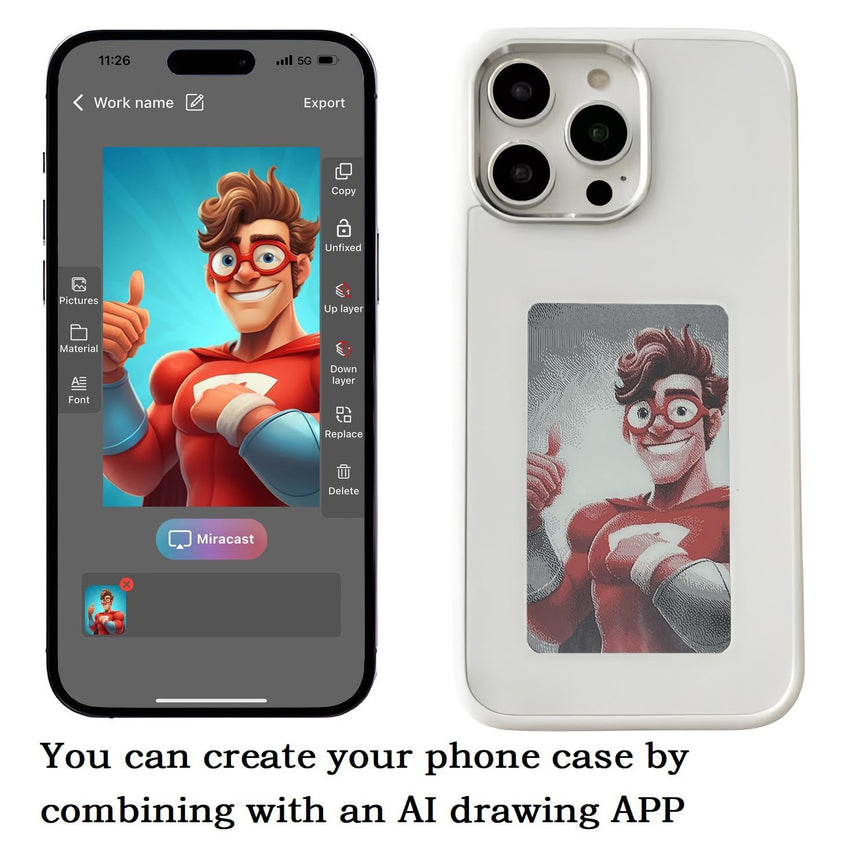 DIY E - Ink Phone Case for iPhone 15 Pro Max APP Operation Smart Photo Rear Projection Customiza Phone Case Instantly Display Photos On The Ink Screen Back Cover Personalize Your Phone case - 7DAY'S