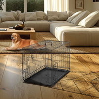 Dog Crate with Divider Panel,30 Inch Double Door Folding Metal Wire Dog Cage with Plastic Leak - Proof Pan Tray, Pet Kennel for Indoor - 7DAY'S