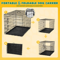 Dog Crate with Divider Panel,30 Inch Double Door Folding Metal Wire Dog Cage with Plastic Leak - Proof Pan Tray, Pet Kennel for Indoor - 7DAY'S