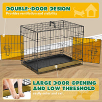 Dog Crate with Divider Panel,30 Inch Double Door Folding Metal Wire Dog Cage with Plastic Leak - Proof Pan Tray, Pet Kennel for Indoor - 7DAY'S