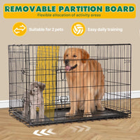 Dog Crate with Divider Panel,30 Inch Double Door Folding Metal Wire Dog Cage with Plastic Leak - Proof Pan Tray, Pet Kennel for Indoor - 7DAY'S