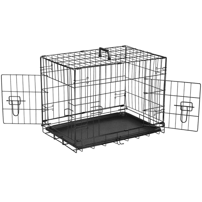 Dog Crate with Divider Panel,30 Inch Double Door Folding Metal Wire Dog Cage with Plastic Leak - Proof Pan Tray, Pet Kennel for Indoor - 7DAY'S