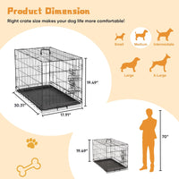 Dog Crate with Divider Panel,30 Inch Double Door Folding Metal Wire Dog Cage with Plastic Leak - Proof Pan Tray, Pet Kennel for Indoor - 7DAY'S