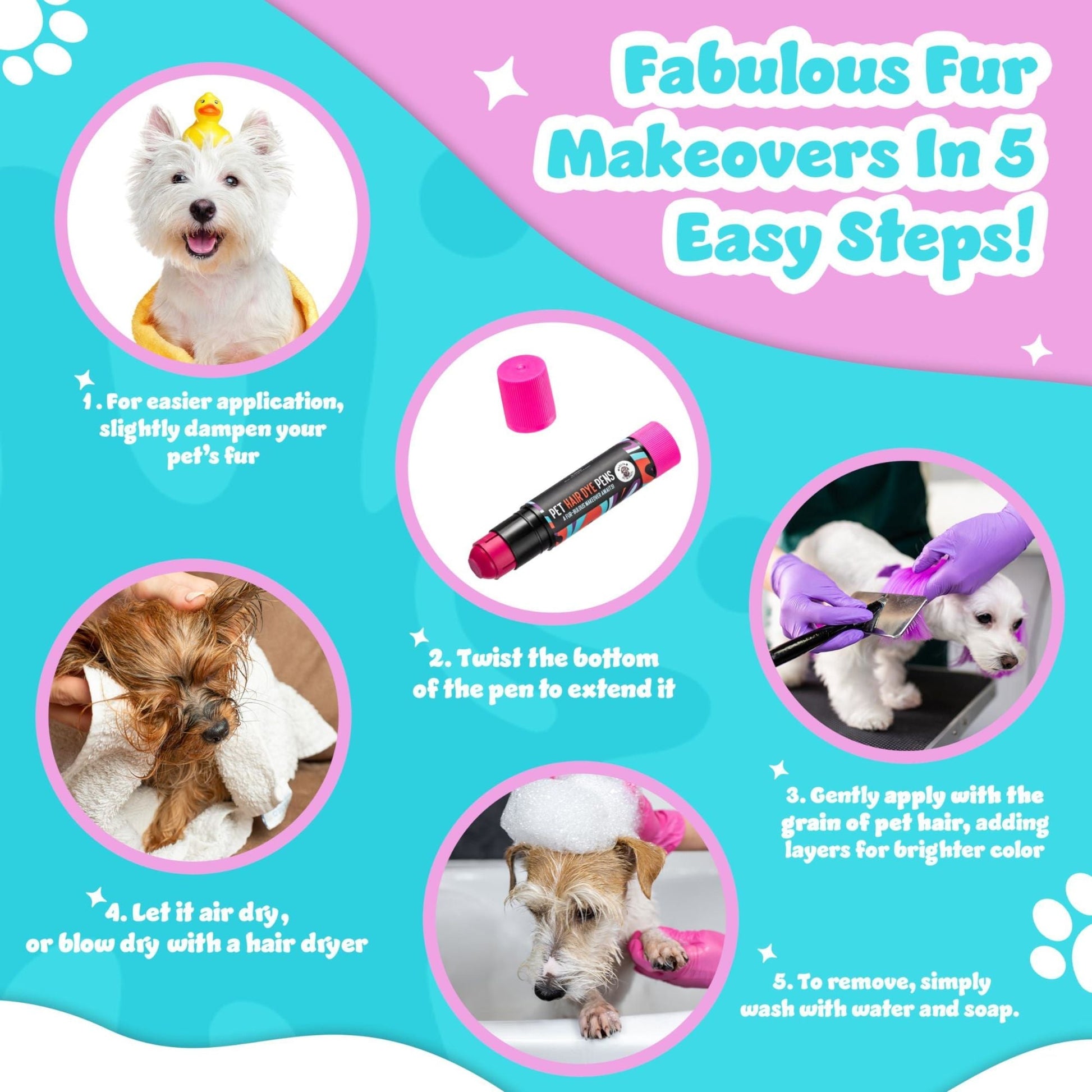 Dog Hair Dye 8 Color Dog Safe Hair Dye Non Toxic & Temporary Pet Hair Dye for Dogs - 7DAY'S