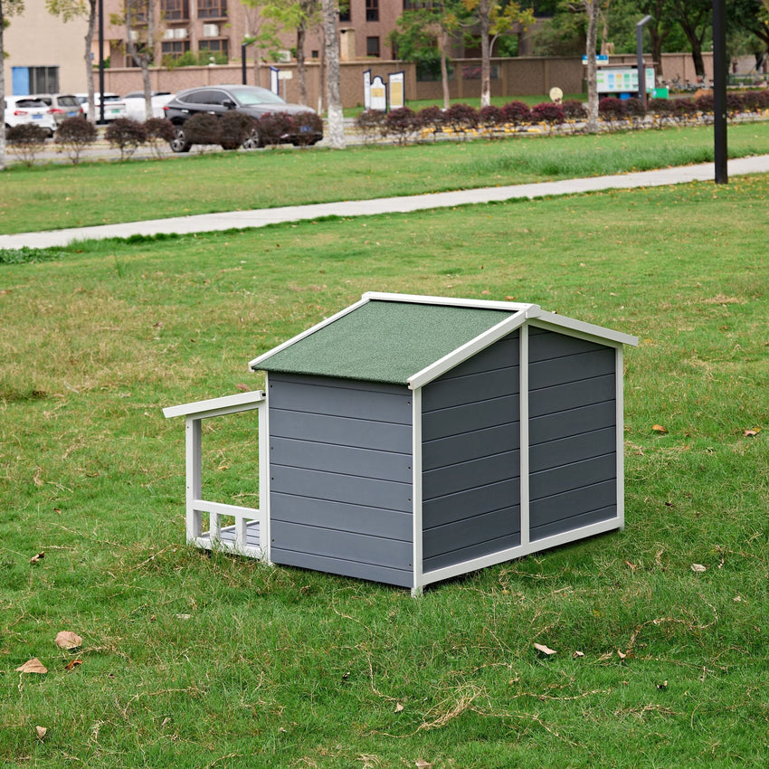 Dog House, Waterproof Dog Cage Kennel, Wooden Outdoor and Indoor Dog House, Raised Pet Kennel for Medium Dogs, Log Cabin Style with Porch,Elevated Floor,Asphalt Roof, 2 Doors - 7DAY'S